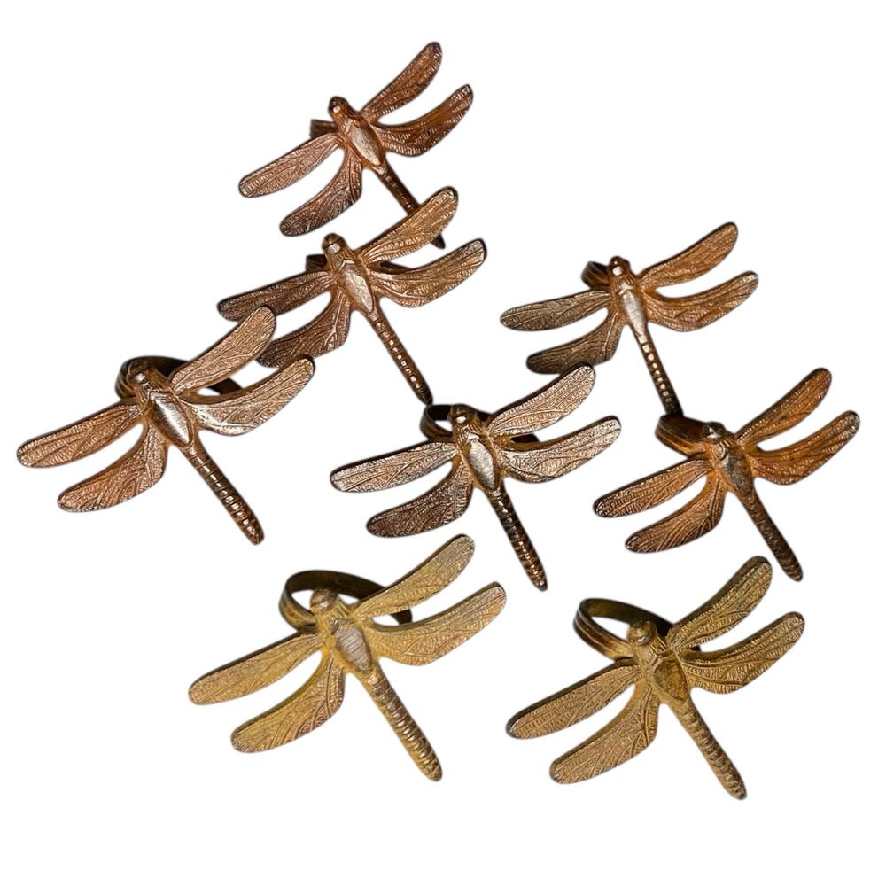 Pier 1 Dragonfly Napkin Rings Rustic Cast Iron Rusty Brown Rustic Metal Set Of 8
